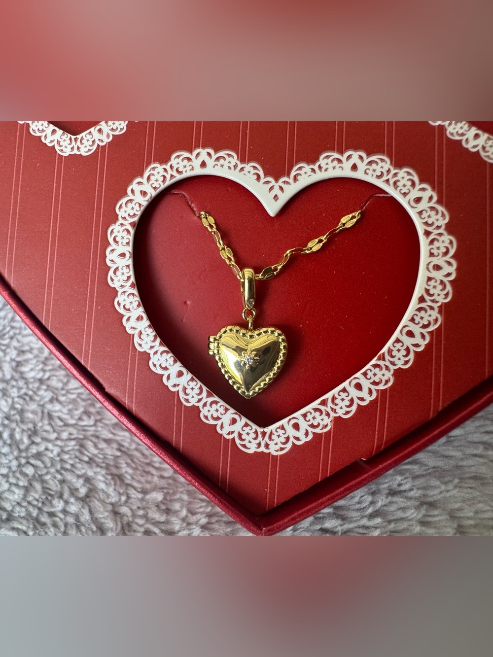 A New Day 14K Gold Dipped CZ Heart Locket Necklace w/ 2 Pairs of Earrings - Picture 3 of 8